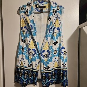Ashley Stewart Vibrant Blue and Yellow Floral Vest